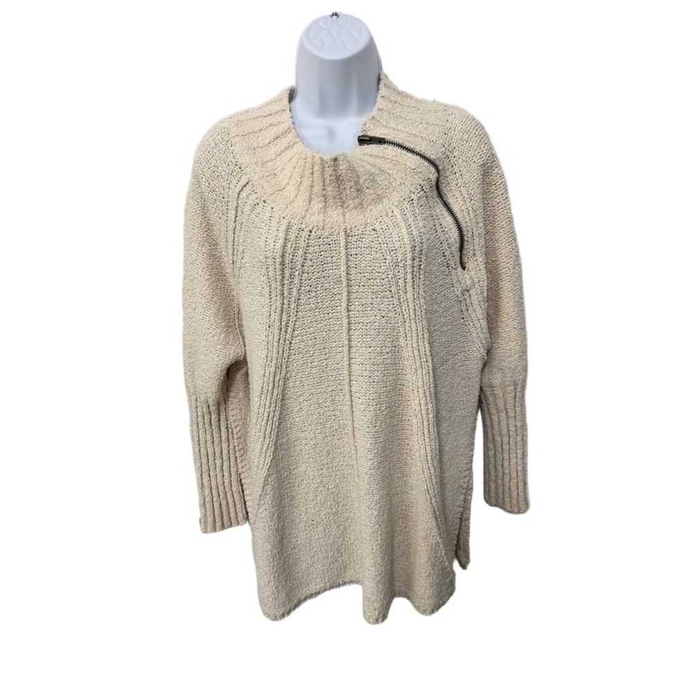 Free People Sweater Women's M L Beige Mock Neck Zipper Knit Quiet Luxury